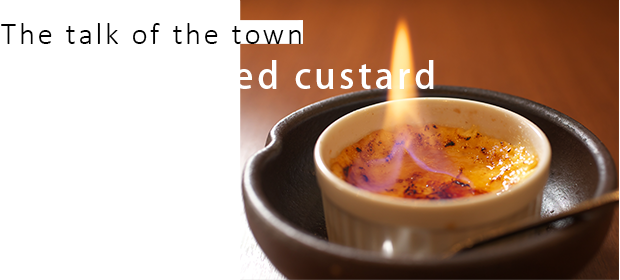 Flaming baked custard